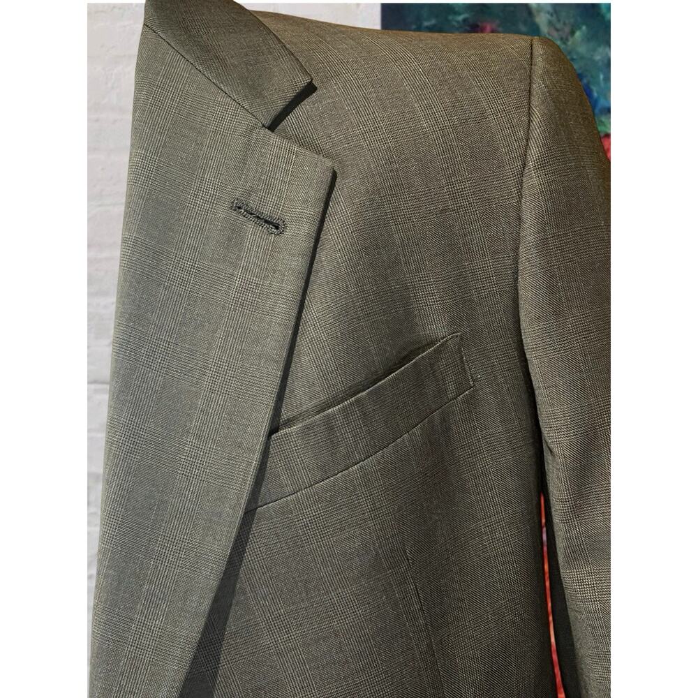 Vtg Hart Schaffner Marx 44-46L 38x30 Taupe Gray Blue Glen Plaid Classic Suit - Picture 6 of 16